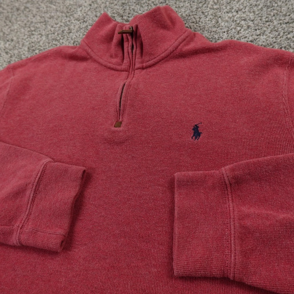 VTG Polo Ralph Lauren Sweater Mens L Red Pony 1/4 Zip Pullover Sweatshirt Preppy